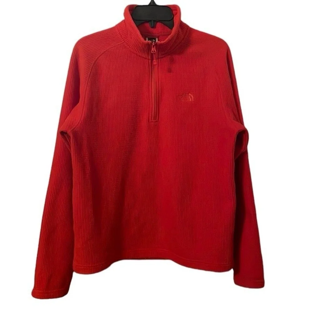 The North Face Men's Red Orange Quarter Zip Pullover Fleece Sweater Size S‎